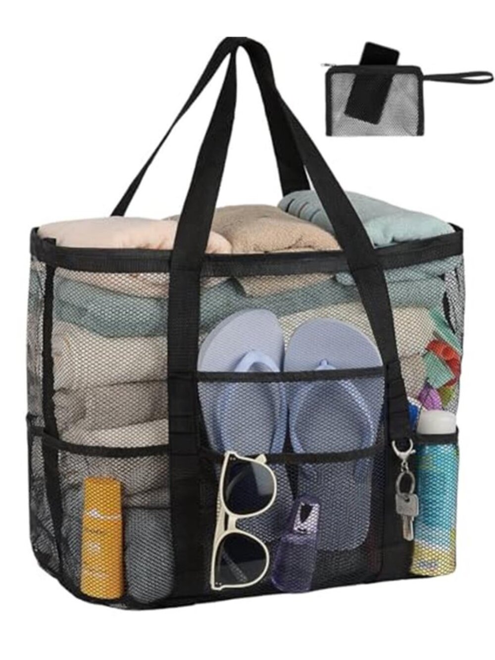 Mesh Beach Bag Vacation Essentials Large Tote Pool Bag for Women Vacation